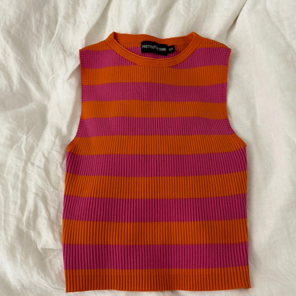 Orange and pink block stripe top